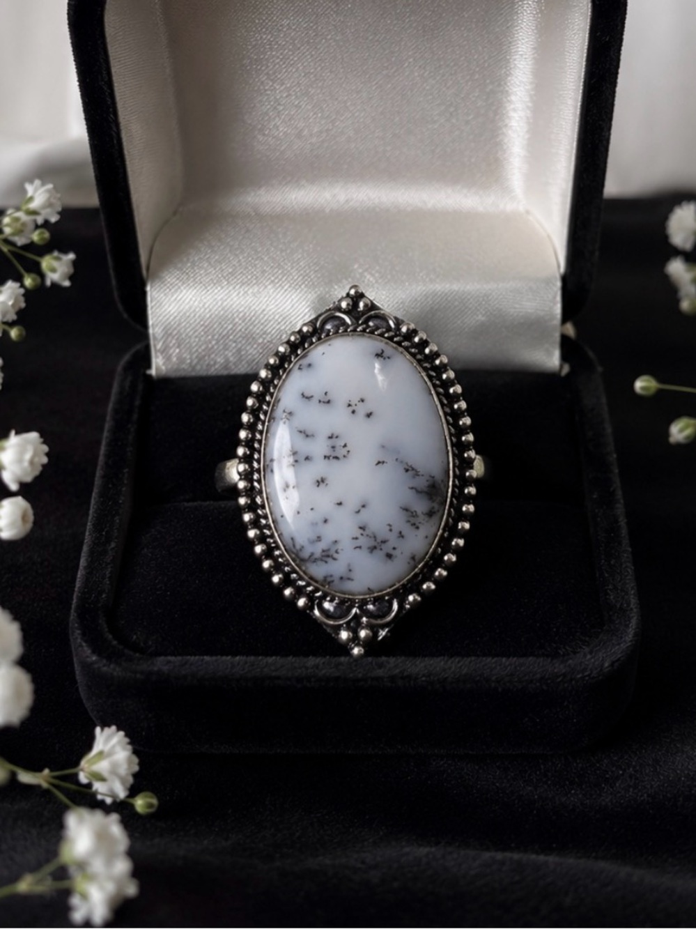 Ring Dendritic Agate AKA Tree Agate 925 Sterling Silver Statement